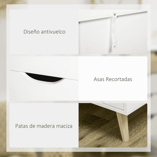 HOMCOM Cómoda com 5 Gavetas e Pés Elevados Cómoda para Dormitório Sala de Estar Estilo Moderno Anti-Tombo 60x40x77,5cm Madeira e Branco