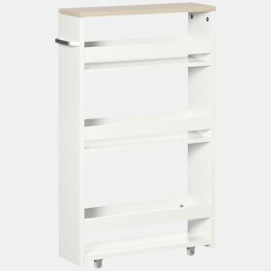 kleankin Carrinho Auxiliar Estreito com Rodas, 3 Níveis, Prateleiras, Tabuleiro e Pega, para Cozinha, Sala de Jantar, Casa de Banho, 48x15x80 cm, Branco