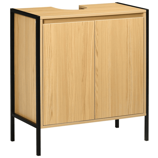 kleankin Móvel para Lavatório Pousar Armário Casa de Banho de Madeira com 2 Portas e Prateleira Interior Ajustável Estilo Industrial Anti-Tombo 60x30x62,5cm Madeira e Preto