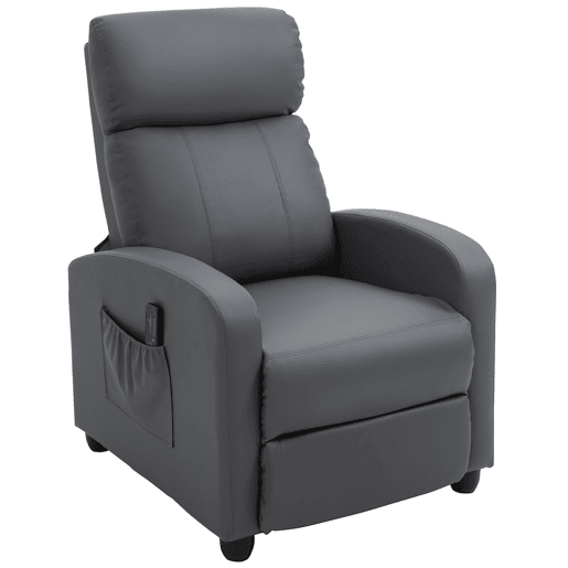 HOMCOM Poltrona de Massagem Poltrona Relax Reclinável com 2 Zonas de Massagem 8 Programas 5 Níveis de Intensidade e Controlo Remoto Estofada em PU 68x88x98 cm Cinzento