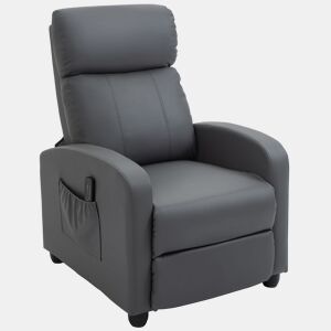 HOMCOM Poltrona de Massagem Poltrona Relax Reclinável com 2 Zonas de Massagem 8 Programas 5 Níveis de Intensidade e Controlo Remoto Estofada em PU 68x88x98 cm Cinzento