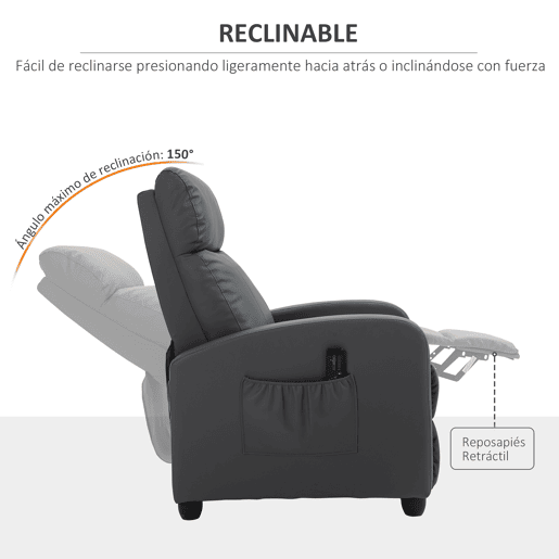 HOMCOM Poltrona de Massagem Poltrona Relax Reclinável com 2 Zonas de Massagem 8 Programas 5 Níveis de Intensidade e Controlo Remoto Estofada em PU 68x88x98 cm Cinzento