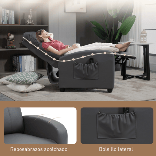 HOMCOM Poltrona de Massagem Poltrona Relax Reclinável com 2 Zonas de Massagem 8 Programas 5 Níveis de Intensidade e Controlo Remoto Estofada em PU 68x88x98 cm Cinzento