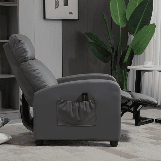HOMCOM Poltrona de Massagem Poltrona Relax Reclinável com 2 Zonas de Massagem 8 Programas 5 Níveis de Intensidade e Controlo Remoto Estofada em PU 68x88x98 cm Cinzento