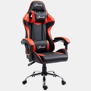 Vinsetto Cadeira Gaming Ergonômica Cadeira para Videojogos Reclinável com Altura Regulável Apoio para a Cabeça e Almofada Lombar 63x67x119-127cm Vermelho e Preto