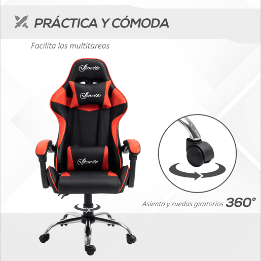 Vinsetto Cadeira Gaming Ergonômica Cadeira para Videojogos Reclinável com Altura Regulável Apoio para a Cabeça e Almofada Lombar 63x67x119-127cm Vermelho e Preto