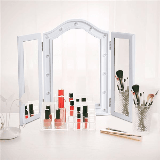 HOMCOM Espelho de Maquilhagem com Luz LED Dobrável Espelho Triplo de Mesa Presente Original para Mulher, 73x53,5x4,5cm