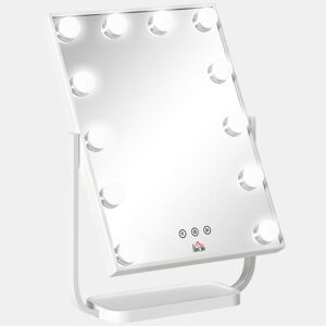 HOMCOM Espelho de Maquilhagem Espelho de Mesa com 12 Luzes LED 3 Temperaturas de Cores Ecrã Tátil Ajustável e Função de Memória para Dormitório Casa de Banho 32,8x11x47,4cm Branco