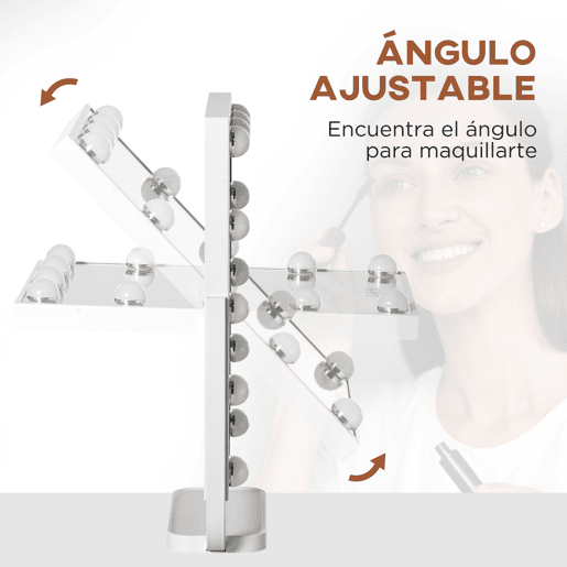 HOMCOM Espelho de Maquilhagem Espelho de Mesa com 12 Luzes LED 3 Temperaturas de Cores Ecrã Tátil Ajustável e Função de Memória para Dormitório Casa de Banho 32,8x11x47,4cm Branco