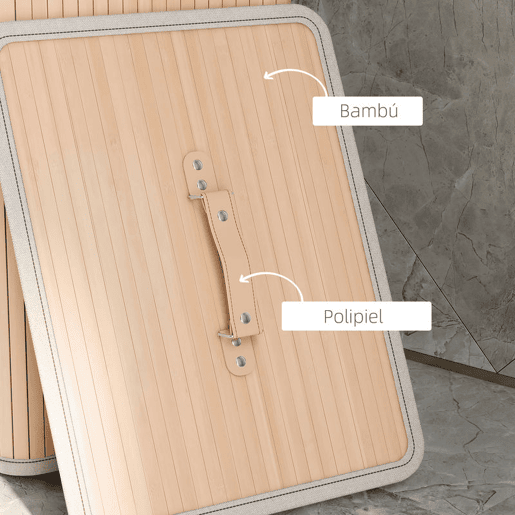 HOMCOM Cesto de Roupa Suja Dobrável com Tampa 67L, Cesto de Roupa de Bambu, 2 Compartimentos, Bolsa Removível, para Quarto, Casa de Banho, Lavandaria, 40x30x60 cm, Natural