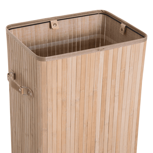 HOMCOM Cesto de Roupa Suja Dobrável com Tampa 67L, Cesto de Roupa de Bambu, 2 Compartimentos, Bolsa Removível, para Quarto, Casa de Banho, Lavandaria, 40x30x60 cm, Natural
