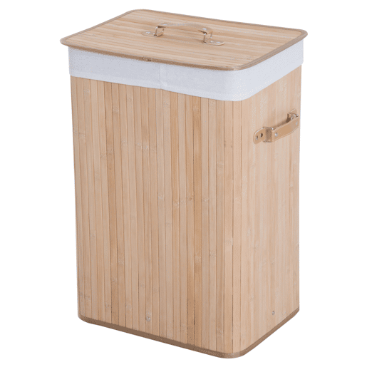 HOMCOM Cesto de Roupa Suja Dobrável com Tampa 67L, Cesto de Roupa de Bambu, 2 Compartimentos, Bolsa Removível, para Quarto, Casa de Banho, Lavandaria, 40x30x60 cm, Natural