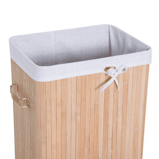 HOMCOM Cesto de Roupa Suja Dobrável com Tampa 67L, Cesto de Roupa de Bambu, 2 Compartimentos, Bolsa Removível, para Quarto, Casa de Banho, Lavandaria, 40x30x60 cm, Natural