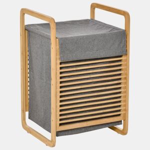 HOMCOM Cesto para Roupa Suja de Bambú Cesto Retangular de Roupa Portátil com Tampa e Bolsa Removível Móvel de Casa de Banho Dormitório 40x35,5x60,5cm Cor Natural e Cinza