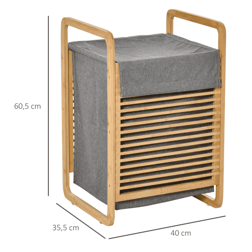 HOMCOM Cesto para Roupa Suja de Bambú Cesto Retangular de Roupa Portátil com Tampa e Bolsa Removível Móvel de Casa de Banho Dormitório 40x35,5x60,5cm Cor Natural e Cinza