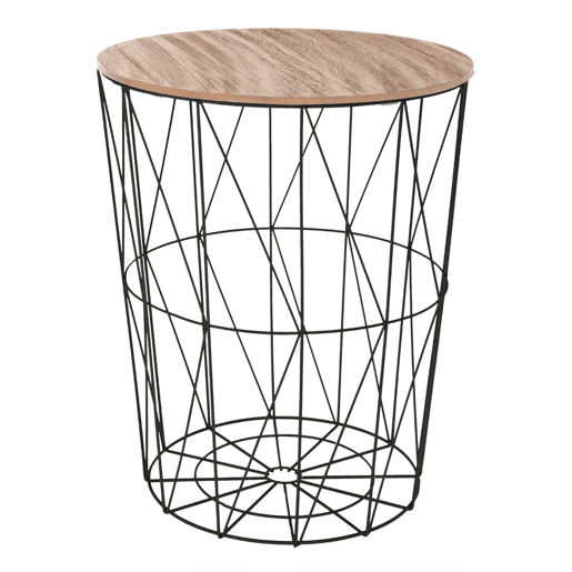 Mesa de centro Kumi em cor preta, metal e MDF, dimensões: 47x47x57cm