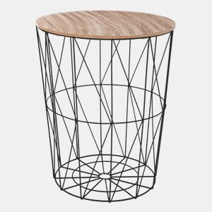 Mesa de centro Kumi em cor preta, metal e MDF, dimensões: 47x47x57cm