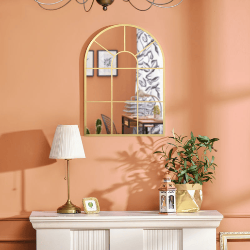 HOMCOM Espelho Decorativo de Parede 50x70cm Espelho de Metal para Sala de Jantar Dormitório Entrada Estilo Moderno Dourado