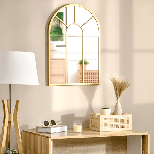 HOMCOM Espelho Decorativo de Parede 50x70cm Espelho de Metal para Sala de Jantar Dormitório Entrada Estilo Moderno Dourado
