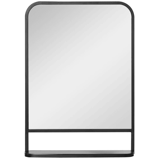 HOMCOM Espelho Decorativo de Parede 70x50cm Espelho Retangular de Metal com Prateleira de Armazenamento para Sala de Estar Dormitório Entrada Estilo Moderno Preto