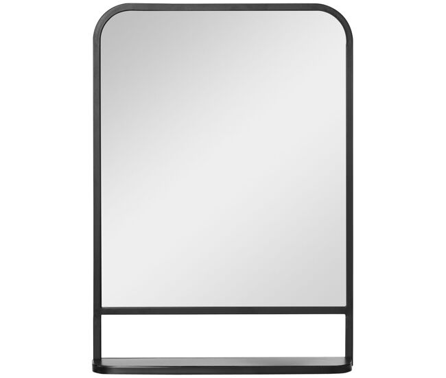 Homcom espejo decorativo de pared 50x70 cm espejo rectangular de metal con estante de almacenamiento para salón dormitorio entrada estilo moderno negro