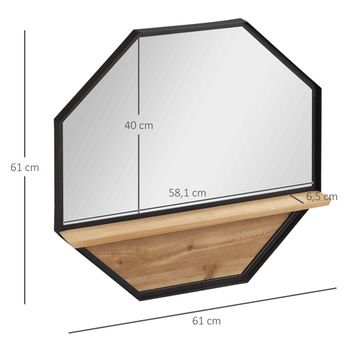 HOMCOM Espelho Decorativo de Parede 61x61cm Espelho Octógono com Prateleira de Armazenamento para Sala de Estar Dormitório Entrada Preto