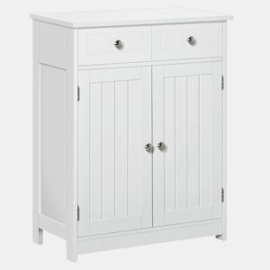 kleankin Armário Auxiliar Casa de Banho Móvel Auxiliar de Casa de Banho com 2 Gavetas 2 Portas e Prateleira Ajustável Estilo Moderno para Duche Dormitório 60x30x75cm Branco