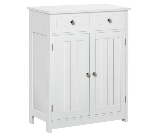 Kleankin armario auxiliar de baño mueble auxiliar de baño con 2 cajones 2 puertas y estante ajustable estilo moderno para ducha dormitorio 60x30x75 cm