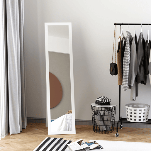 HOMCOM Espelho de Pé de Corpo Inteiro Espelho Retangular com 2 Formas de Uso Modernas para Corredor, Quarto, Sala de Estar 37x37x154 cm Branco