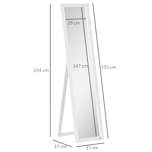 HOMCOM Espelho de Pé de Corpo Inteiro Espelho Retangular com 2 Formas de Uso Modernas para Corredor, Quarto, Sala de Estar 37x37x154 cm Branco