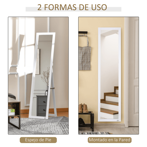 HOMCOM Espelho de Pé de Corpo Inteiro Espelho Retangular com 2 Formas de Uso Modernas para Corredor, Quarto, Sala de Estar 37x37x154 cm Branco