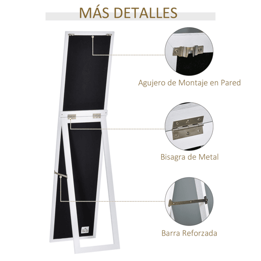 HOMCOM Espelho de Pé de Corpo Inteiro Espelho Retangular com 2 Formas de Uso Modernas para Corredor, Quarto, Sala de Estar 37x37x154 cm Branco