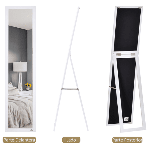 HOMCOM Espelho de Pé de Corpo Inteiro Espelho Retangular com 2 Formas de Uso Modernas para Corredor, Quarto, Sala de Estar 37x37x154 cm Branco