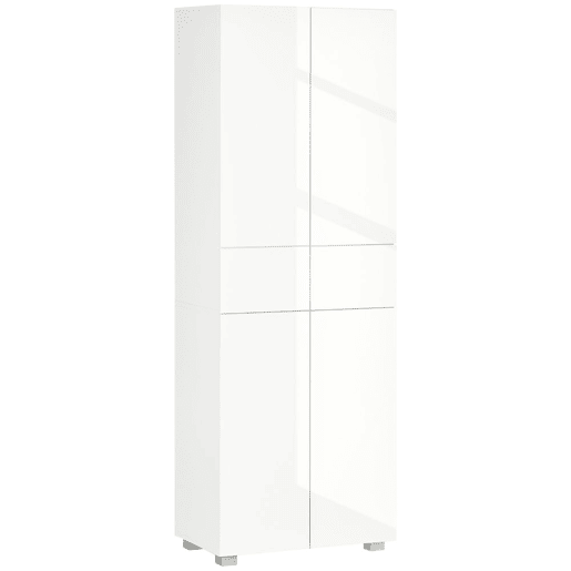 HOMCOM Armário de Cozinha Móvel Auxiliar de Cozinha com 4 Portas 2 Gavetas e Prateleiras Ajustáveis para Sala de Jantar Sala de Estar Estilo Moderno Anti-Tombo 60x35x170cm Branco