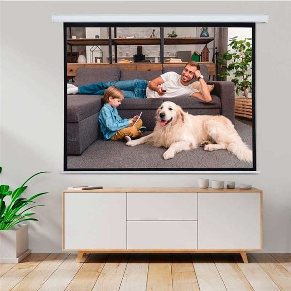 Homcom pantalla de proyector eléctrica 84 pulgadas pantalla de proyección portátil formato 4:3 con mando a distancia tela de proyección para interior y exterior eventos deportivos 171x130 cm blanco
