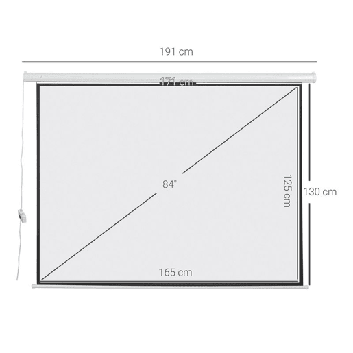 HOMCOM Ecrã de Projeção Elétrico 84 Polegadas Portátil Formato 4:3 com Comando à Distância Tela de Projeção para Interior e Exterior Eventos Desportivos 171x130 cm Branco