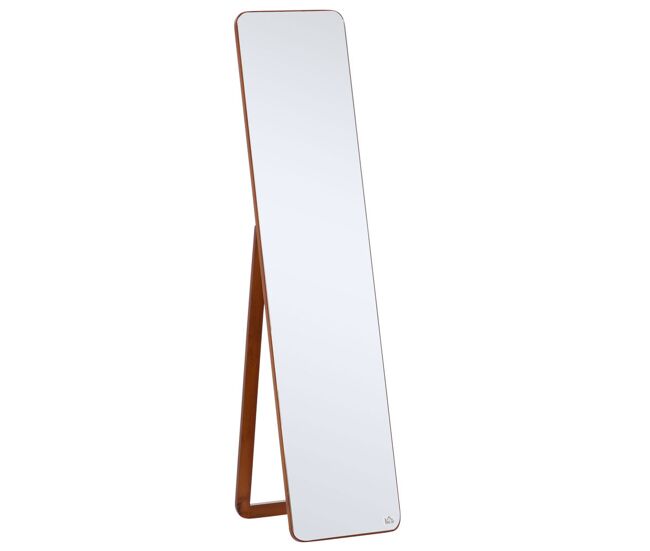 Homcom espejo de pie cuerpo entero rectangular espejo de pared con 2 formas de uso marco de madera de pino moderno para pasillo dormitorio sala de estar 37x43x156 cm nogal