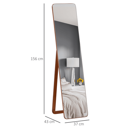 HOMCOM Espelho de pé de Corpo Inteiro Retangular Espelho de Parede com 2 Formas de Uso Estrutura de Madeira de Pinho para Dormitórios Sala de Estar Corredor 37x43x156cm Nogueira