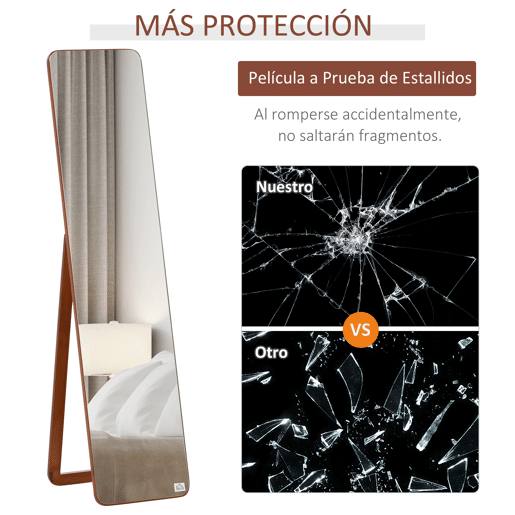 HOMCOM Espelho de pé de Corpo Inteiro Retangular Espelho de Parede com 2 Formas de Uso Estrutura de Madeira de Pinho para Dormitórios Sala de Estar Corredor 37x43x156cm Nogueira
