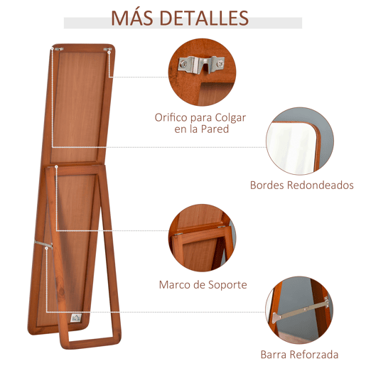 HOMCOM Espelho de pé de Corpo Inteiro Retangular Espelho de Parede com 2 Formas de Uso Estrutura de Madeira de Pinho para Dormitórios Sala de Estar Corredor 37x43x156cm Nogueira