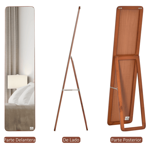 HOMCOM Espelho de pé de Corpo Inteiro Retangular Espelho de Parede com 2 Formas de Uso Estrutura de Madeira de Pinho para Dormitórios Sala de Estar Corredor 37x43x156cm Nogueira