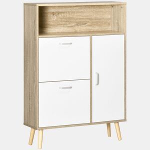 HOMCOM Sapateira para 8 Pares de Sapatos Móvel Sapateiro com 2 Gavetas Prateleira Aberta e Porta para Corredor Entrada Dormitório 80x25,5x112,5cm Madeira e Branco