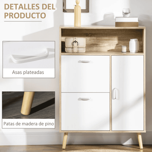 HOMCOM Sapateira para 8 Pares de Sapatos Móvel Sapateiro com 2 Gavetas Prateleira Aberta e Porta para Corredor Entrada Dormitório 80x25,5x112,5cm Madeira e Branco