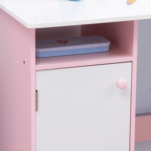 HOMCOM Conjunto de Mesa e Cadeira Infantil de Madeira com Quadro Branco Mesa de Estudo para Crianças acima de 5 Anos 90x45x85cm Rosa