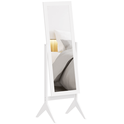 HOMCOM Espelho de Pé para Maquilhagem Reclinável com Estrutura de Madeira para Dormitório Vestidor 47x46x148cm Branco