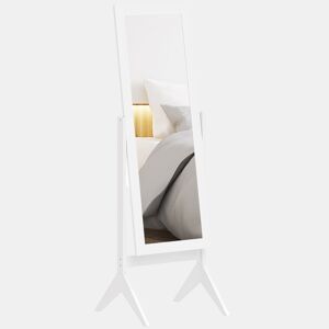 HOMCOM Espelho de Pé para Maquilhagem Reclinável com Estrutura de Madeira para Dormitório Vestidor 47x46x148cm Branco