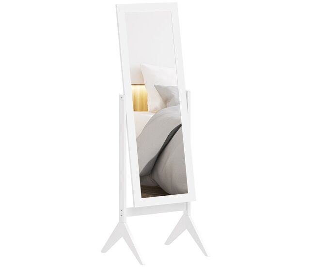 Homcom espejo de pie cuerpo entero reclinable 47x46x148 cm, espejo de cuerpo entero independiente con soporte y marco rectangular, para dormitorio,