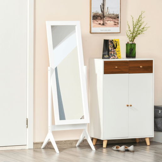 HOMCOM Espelho de Pé para Maquilhagem Reclinável com Estrutura de Madeira para Dormitório Vestidor 47x46x148cm Branco