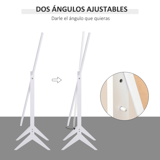 HOMCOM Espelho de Pé para Maquilhagem Reclinável com Estrutura de Madeira para Dormitório Vestidor 47x46x148cm Branco