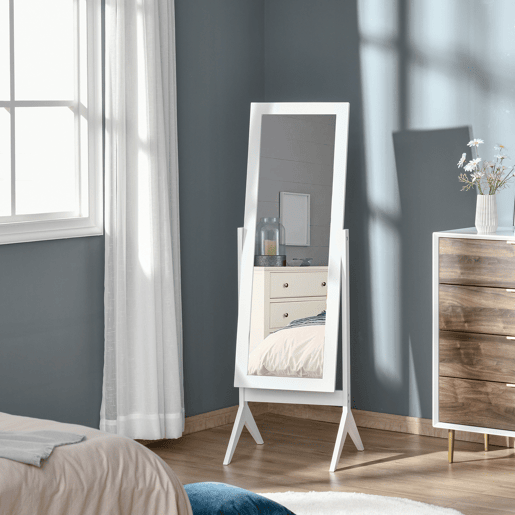 HOMCOM Espelho de Pé para Maquilhagem Reclinável com Estrutura de Madeira para Dormitório Vestidor 47x46x148cm Branco